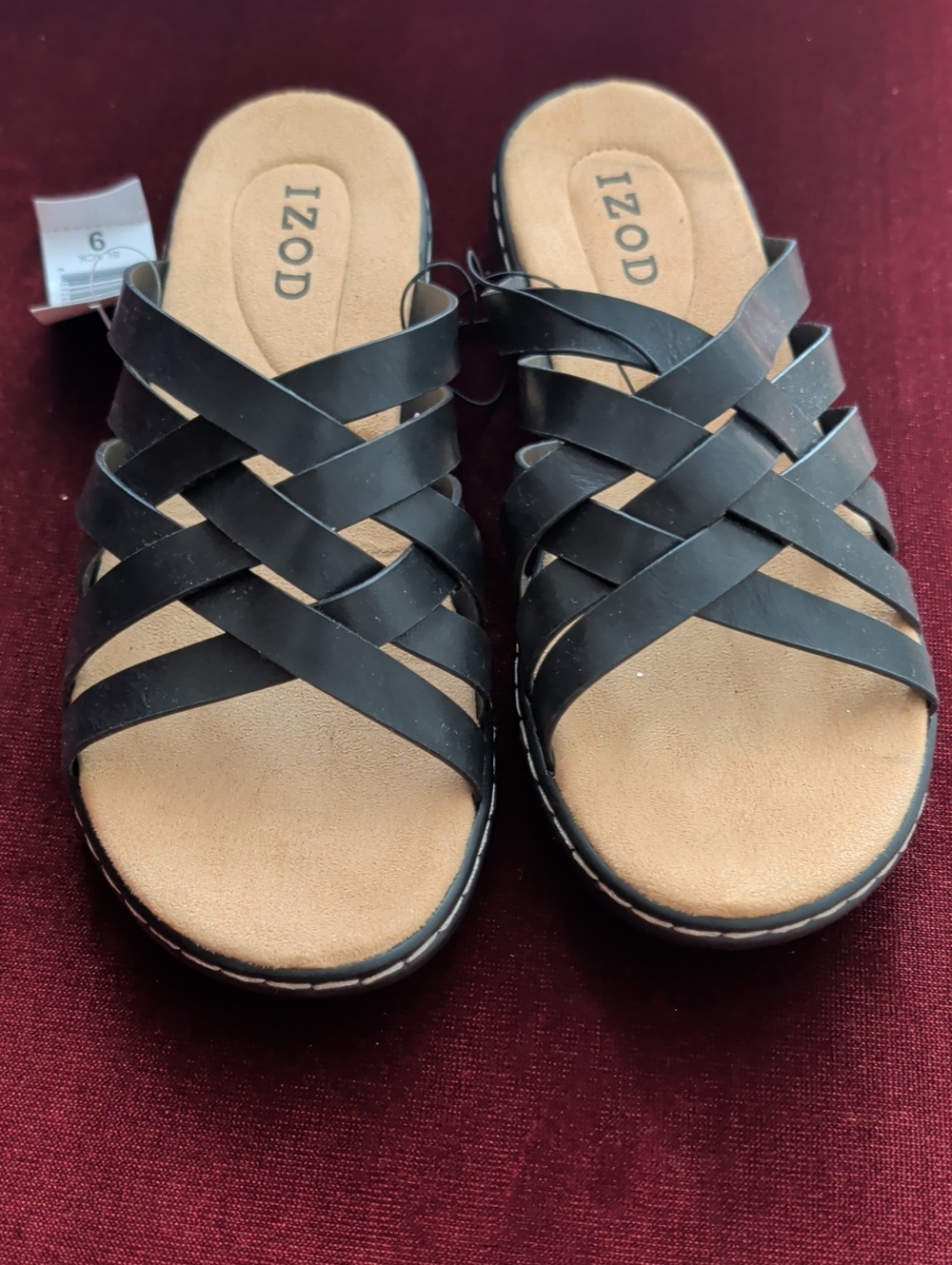 Izod Women's Black Crisscross Slide Sandals